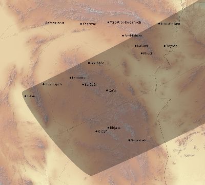 Map of the eclipse path across Iran on 05/24/2115
