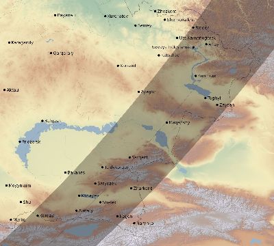 Map of the eclipse path across Kazakhstan on 05/24/2115