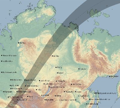 Map of the eclipse path across Russia on 05/24/2115