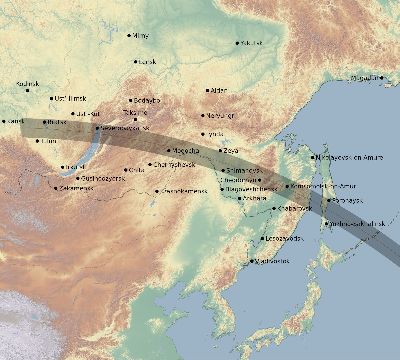 Map of the eclipse path across Russia on 09/26/2117