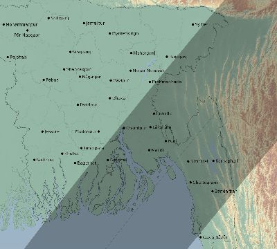Map of the eclipse path across Bangladesh on 03/22/2118