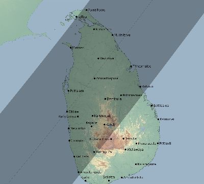 Map of the eclipse path across Sri Lanka on 03/22/2118