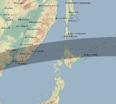 Map of the eclipse path across Russia on 03/22/2118