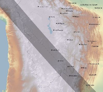 Map of the eclipse path across Bolivia on 09/15/2118