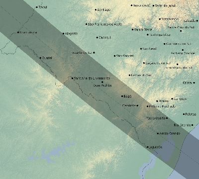 Map of the eclipse path across Brazil on 09/15/2118