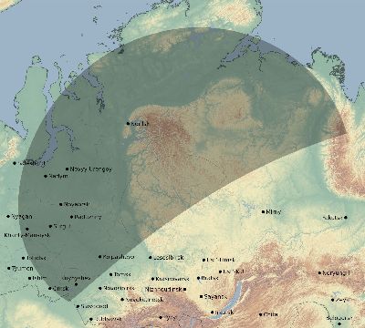 Map of the eclipse path across Russia on 07/25/2120