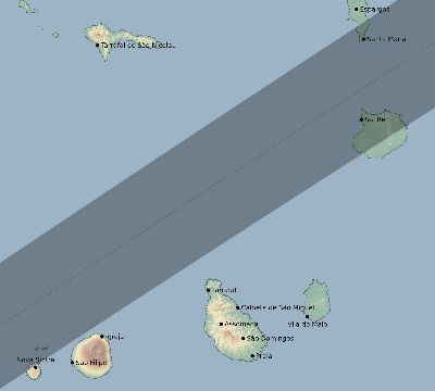 Map of the eclipse path across Cape Verde on 01/08/2122