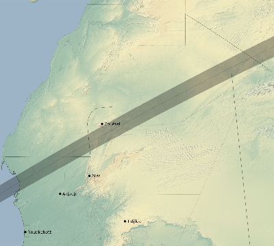 Map of the eclipse path across Mauritania on 01/08/2122