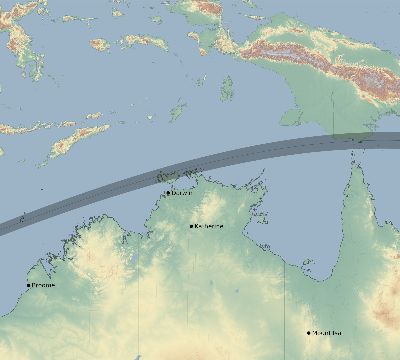 Map of the eclipse path across Australia on 07/04/2122