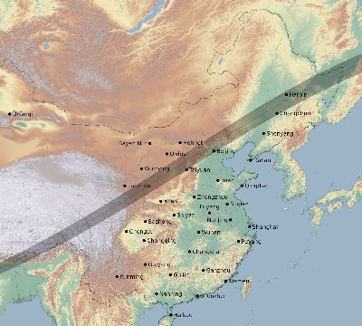 Map of the eclipse path across China on 05/14/2124