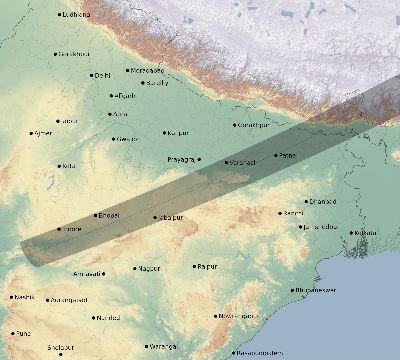 Map of the eclipse path across India on 05/14/2124
