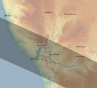 Map of the eclipse path across Namibia on 11/06/2124