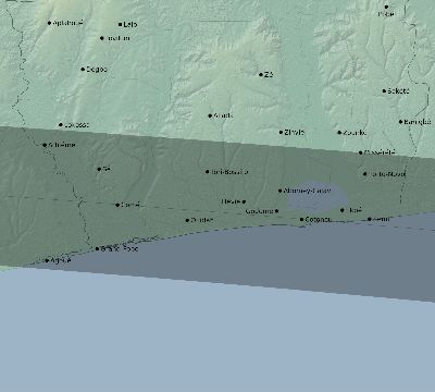 Map of the eclipse path across Benin on 05/03/2125