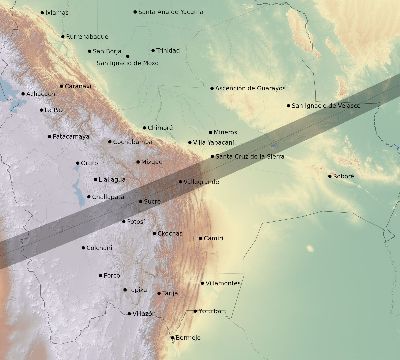 Map of the eclipse path across Bolivia on 05/03/2125