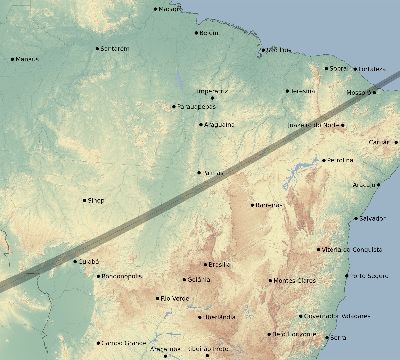 Map of the eclipse path across Brazil on 05/03/2125