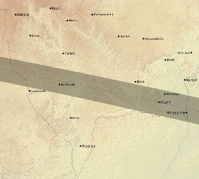 Map of the eclipse path across Central African Republic on 05/03/2125