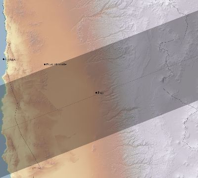 Map of the eclipse path across Chile on 05/03/2125