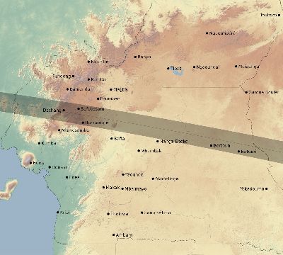 Map of the eclipse path across Cameroon on 05/03/2125
