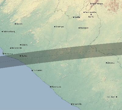 Map of the eclipse path across Liberia on 05/03/2125