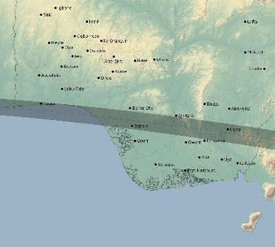 Map of the eclipse path across Nigeria on 05/03/2125