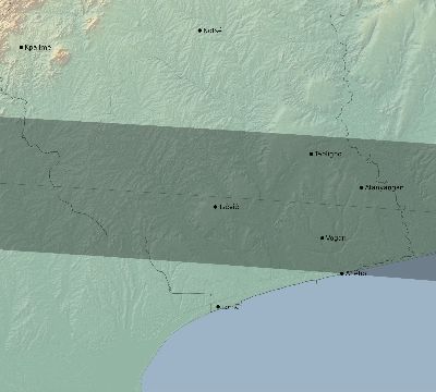 Map of the eclipse path across Togo on 05/03/2125
