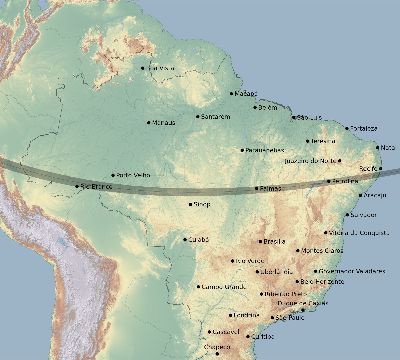 Map of the eclipse path across Brazil on 10/26/2125