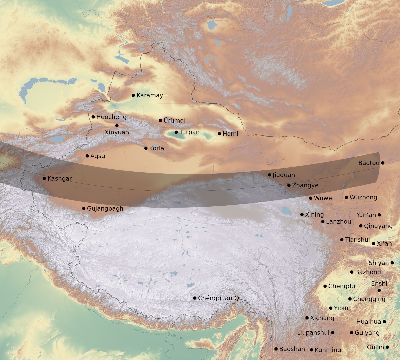 Map of the eclipse path across China on 10/16/2126