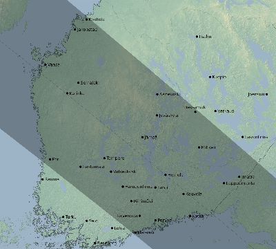 Map of the eclipse path across Finland on 10/16/2126