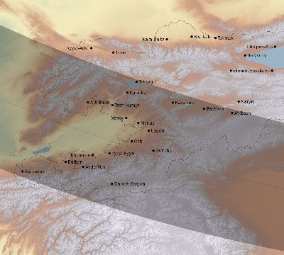 Map of the eclipse path across Kyrgyzstan on 10/16/2126