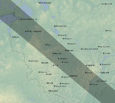 Map of the eclipse path across Russia on 10/16/2126