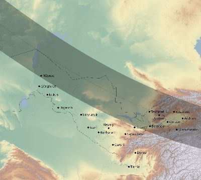 Map of the eclipse path across Uzbekistan on 10/16/2126