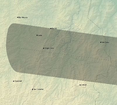 Map of the eclipse path across Benin on 03/01/2128