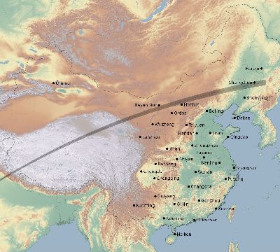 Map of the eclipse path across China on 03/01/2128