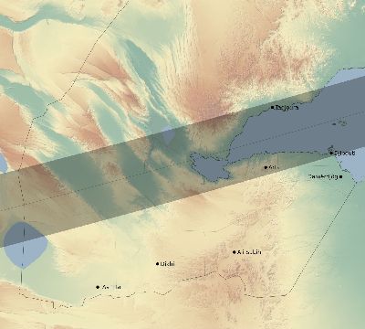 Map of the eclipse path across Djibouti on 03/01/2128