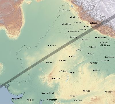 Map of the eclipse path across India on 03/01/2128