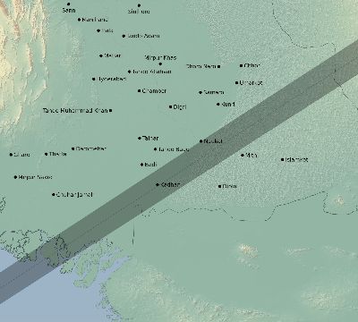 Map of the eclipse path across Pakistan on 03/01/2128