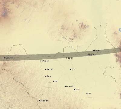 Map of the eclipse path across South Sudan on 03/01/2128