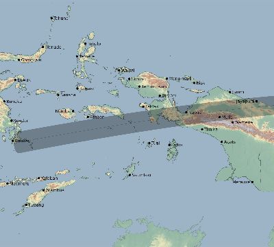 Map of the eclipse path across Indonesia on 08/25/2128