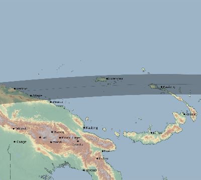 Map of the eclipse path across Papua New Guinea on 08/25/2128