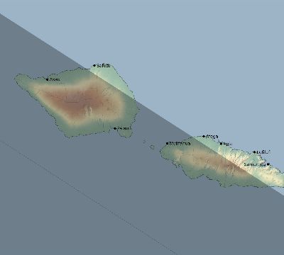 Map of the eclipse path across Samoa on 08/25/2128