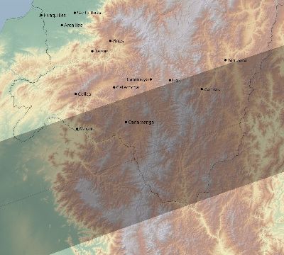 Map of the eclipse path across Ecuador on 02/18/2129