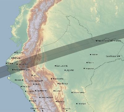 Map of the eclipse path across Peru on 02/18/2129