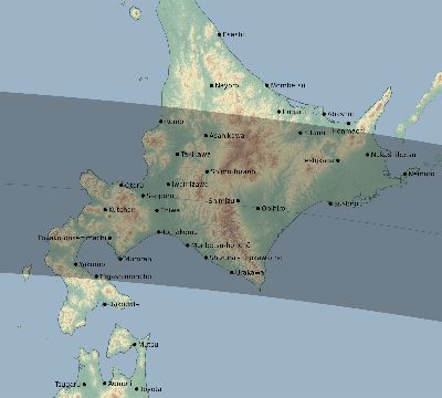 Map of the eclipse path across Japan on 08/15/2129