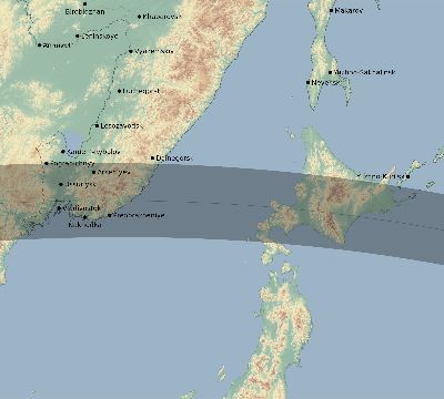 Map of the eclipse path across Russia on 08/15/2129