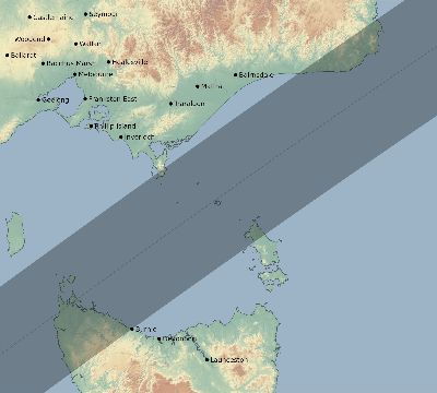 Map of the eclipse path across Australia on 06/25/2131