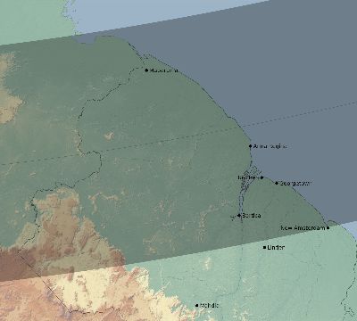 Map of the eclipse path across Guyana on 12/19/2131