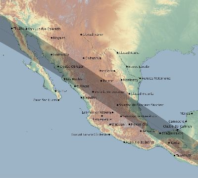 Map of the eclipse path across Mexico on 12/19/2131