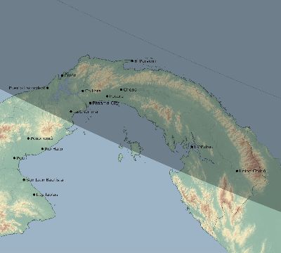 Map of the eclipse path across Panama on 12/19/2131