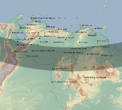 Map of the eclipse path across Venezuela on 12/19/2131