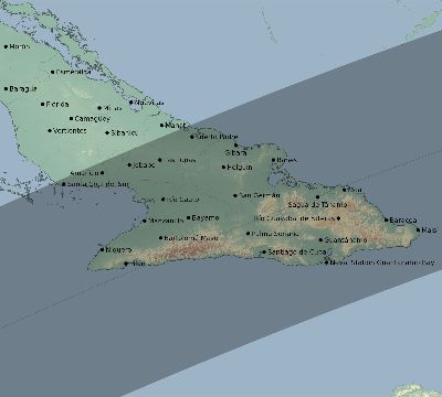 Map of the eclipse path across Cuba on 06/13/2132